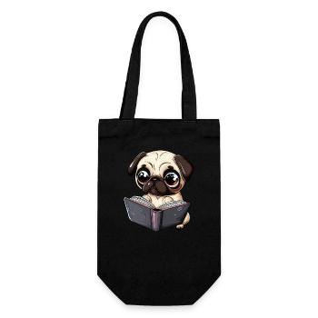 Lesender Mops: Das perfekte Design für - Geschenkbeutel für Flaschen - Schwarz - Vorne