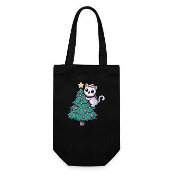 Chat de Noël - mignon sur le sapin de Noël dans la bande dessinée - Sac à bouteille - noir - Devant