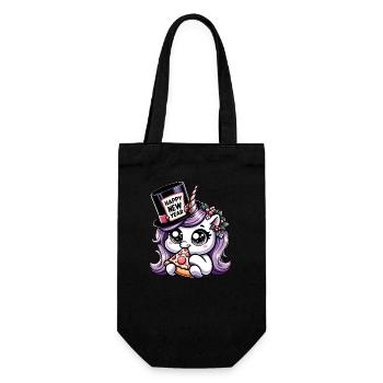 New Year Sylvester Unicorn Cute Comic Happy New Year - Gift Bag for Bottles - black - Front