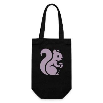 Minimalistische Eichhörnchen Silhouette mit Nuss - Geschenkbeutel für Flaschen - Schwarz - Vorne