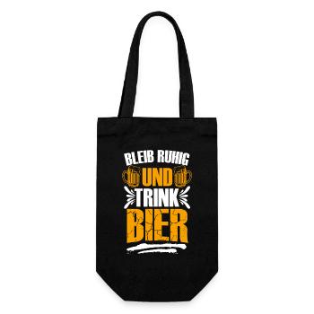 Bleib Ruhig und trink Bier, Humor, Spaß, Fun, Geil - Geschenkbeutel für Flaschen - Schwarz - Vorne