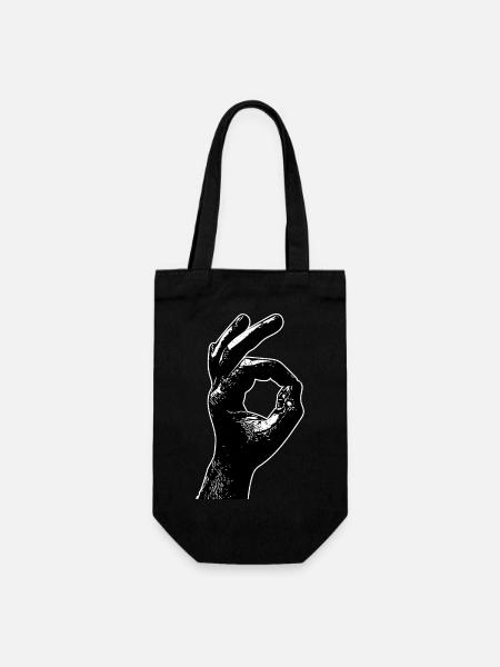 Hand Finger OK In Ordnung Zeichen 666 Reingeguckt - Geschenkbeutel für Flaschen - Schwarz