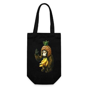Singe avec casque d’ananas et vêtements de banane - Sac à bouteille - noir - Devant