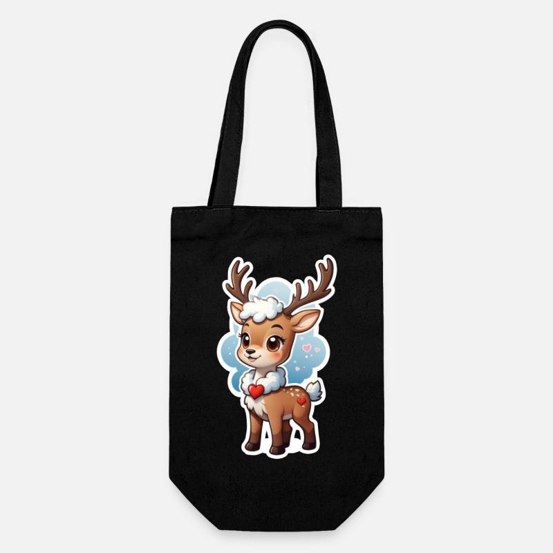 Cerf mignon père noël cerf d’hiver avec des coeurs - Sac à bouteille - noir