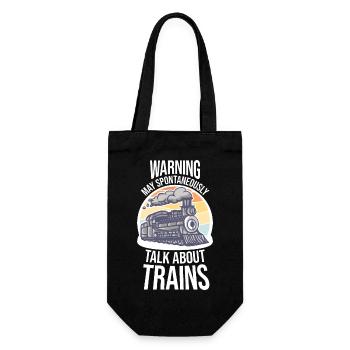 Warning May Spontaneously Talk About Trains Spruch - Gift Bag for Bottles - black - Front