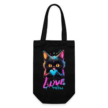 Niedliche Katze - Mehrfarbige Tropfen Liebe - Geschenkbeutel für Flaschen - Schwarz - Vorne