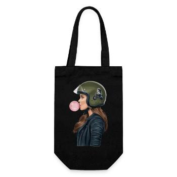 Coole Motorradfahrerin Bikerin kaut Kaugummi - Geschenkbeutel für Flaschen - Schwarz - Vorne