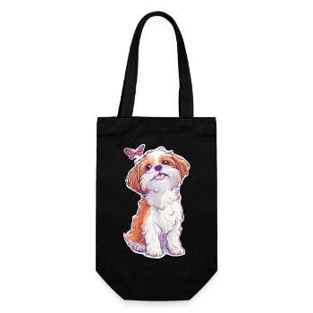 Shih Tzu und Schmetterling - Geschenkbeutel für Flaschen - Schwarz - Vorne