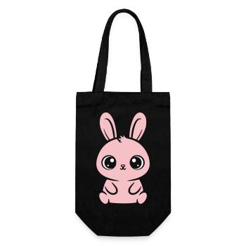 Kawaii Hase Rosa Große Augen Süß - Geschenkbeutel für Flaschen - Schwarz - Vorne