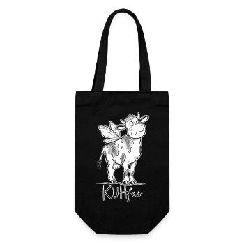 Kuhfee Kuh Fee Wortspiel Bauernhof Fantasy Humor - Geschenkbeutel für Flaschen - Schwarz - Vorne