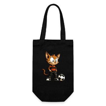 Katze Fussballer - Geschenkbeutel für Flaschen - Schwarz - Vorne