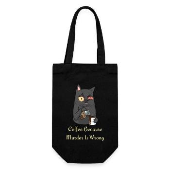 T-shirt café - drôles de dictons de café avec chat - Sac à bouteille - noir - Devant