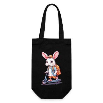 Funny School Beginner Bunny on Scooter Design - Gift Bag for Bottles - black - Front