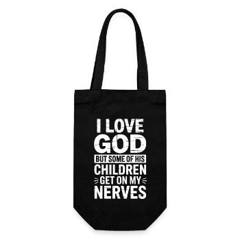 Ich liebe Gott, aber manche seiner Kinder nerven! - Geschenkbeutel für Flaschen - Schwarz - Vorne