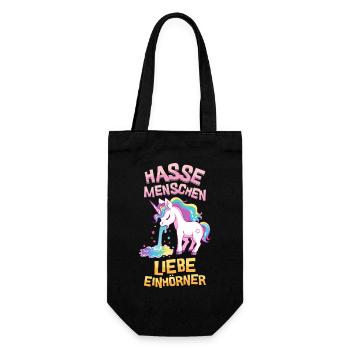 Ich Hasse Menschen Einhorn Kotzt Regenbogen Lustig - Geschenkbeutel für Flaschen - Schwarz - Vorne