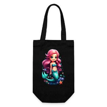 Adorable sirène chibi aux cheveux roses - Sac à bouteille - noir - Devant