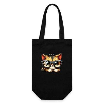 Süße Katze mit großer Nerd-Brille - Geschenkbeutel für Flaschen - Schwarz - Vorne