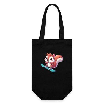 Süßes Eichhörnchen, Comic Snowboarder, Winterurlau - Geschenkbeutel für Flaschen - Schwarz - Vorne