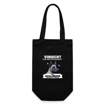 Vorsicht vor dem Frauchen der Malinois ist harmlos - Geschenkbeutel für Flaschen - Schwarz - Vorne
