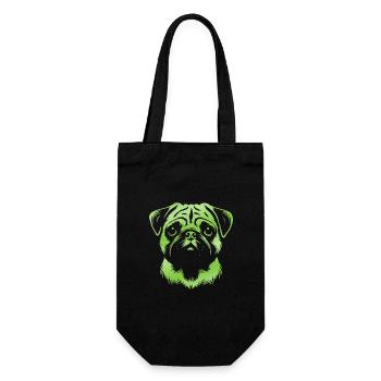 Mops, Hundekopf, Zeichnung grün - Geschenkbeutel für Flaschen - Schwarz - Vorne