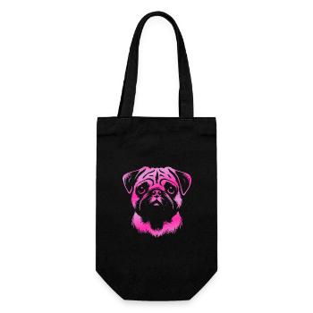 Mops, Hundekopf, Zeichnung pink - Geschenkbeutel für Flaschen - Schwarz - Vorne