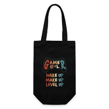 Gamer Girl Wake up Make up Level up - Geschenkbeutel für Flaschen - Schwarz - Vorne