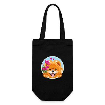 Peeking happy Pomeranian dog with flowers - Gift Bag for Bottles - black - Front