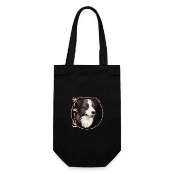 Japanischer Border Collie - Geschenkbeutel für Flaschen - Schwarz - Vorne