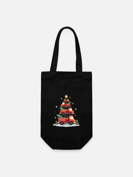 Lustiges Feuerwehrauto, Feuerwehrauto, Weihnachten - Geschenkbeutel für Flaschen - Schwarz