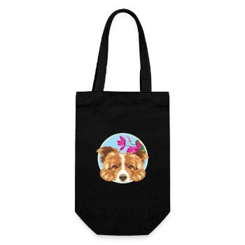 Chien Border Collie heureux avec des fleurs roses - Sac à bouteille - noir - Devant