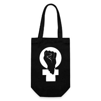 Weißes feministisches Symbol - Geschenkbeutel für Flaschen - Schwarz - Vorne