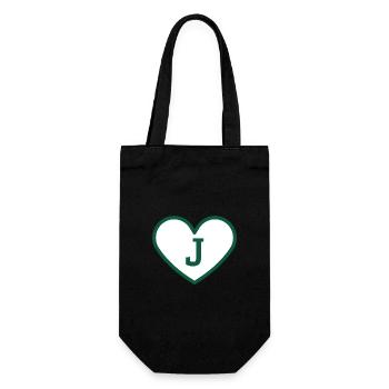 Buchstabe j Herz Sport Trend grün - Geschenkidee - Geschenkbeutel für Flaschen - Schwarz - Vorne