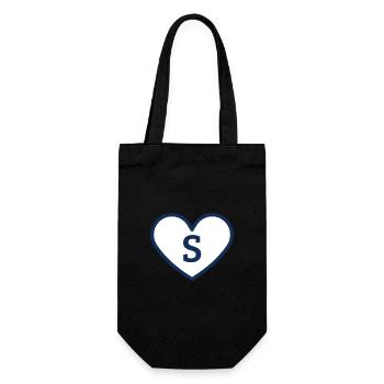 Buchstabe s Herz Sport Trend Blau - Geschenkidee - Geschenkbeutel für Flaschen - Schwarz - Vorne