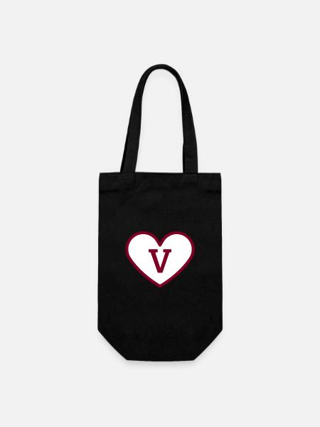 Buchstabe V Herz Sport Trend Burgund - Geschenkidee - Geschenkbeutel für Flaschen - Schwarz