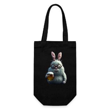 Funny Easter Bunny with Beer - Gift Bag for Bottles - black - Front