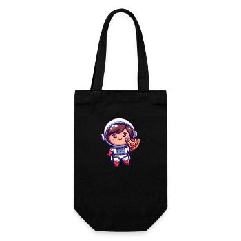 Astronaut girl with pizza - Gift Bag for Bottles - black - Front