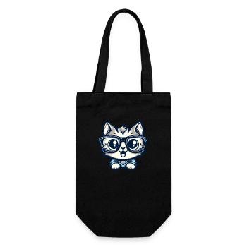 Niedliche Comic-Katze mit Nerd-Brille - Geschenkbeutel für Flaschen - Schwarz - Vorne
