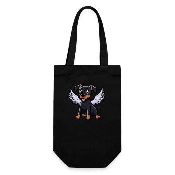 Engel Dobermann, Comic-Hund, Süße Illustration - Geschenkbeutel für Flaschen - Schwarz - Vorne