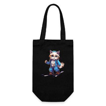 Ragdoll Katze Ski Wintersport Skifahrer - Geschenkbeutel für Flaschen - Schwarz - Vorne