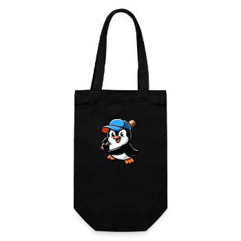 Pinguin Baseballspieler Action - Geschenkbeutel für Flaschen - Schwarz - Vorne