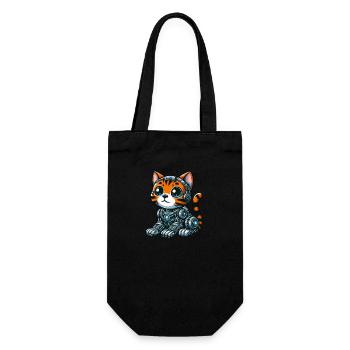 Bengalkatze Cyborg Cartoon Design - Geschenkbeutel für Flaschen - Schwarz - Vorne