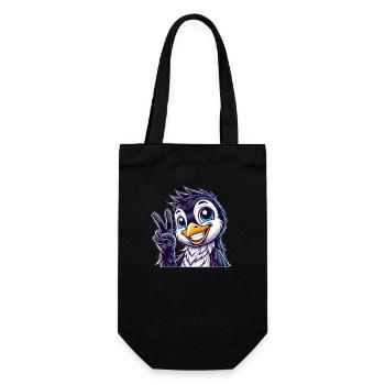 Süßer Pinguin zeigt Zähne Freude Cartoon Peace - Geschenkbeutel für Flaschen - Schwarz - Vorne