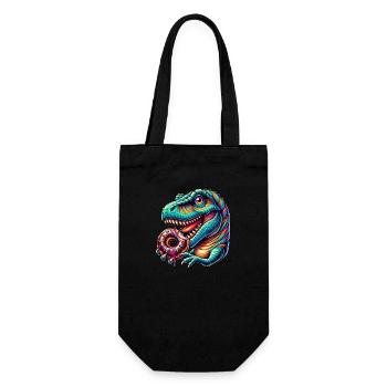 Süßer Dino T-Rex Donut Regenbogen Süßigkeit bunt - Geschenkbeutel für Flaschen - Schwarz - Vorne