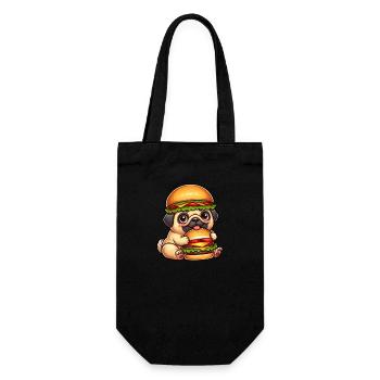Hund Mops Hamburger Hut skurril Fast - Geschenkbeutel für Flaschen - Schwarz - Vorne