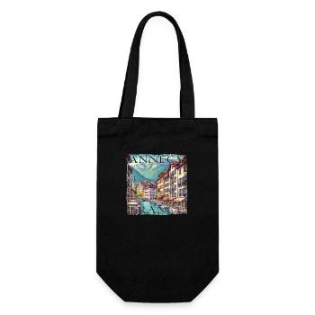 Annecy Altstadt Wasser Kanäle Berge Wandern Grunge - Geschenkbeutel für Flaschen - Schwarz - Vorne