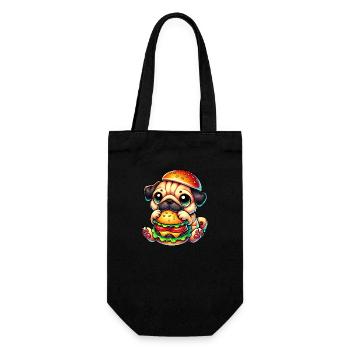 Süßer Hund Mops Hamburger Cheeseburger Fast Food - Geschenkbeutel für Flaschen - Schwarz - Vorne