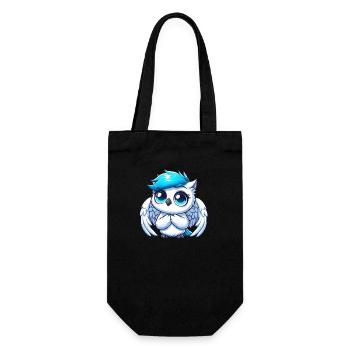 Süße Schneeeule mit blauen Augen und Flügeln - Geschenkbeutel für Flaschen - Schwarz - Vorne