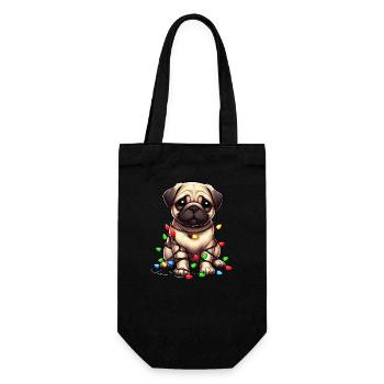 Mops Weihnachten Lichterkette süß tollpatsch - Geschenkbeutel für Flaschen - Schwarz - Vorne