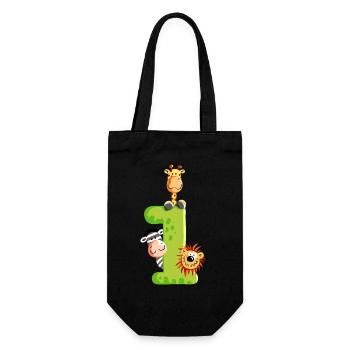First Birthday - One - Number - Animals - Gift Bag for Bottles - black - Front