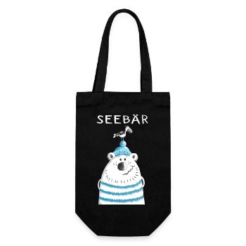 Seebär - Bär - Eisbär - Tiere - Comic - Norden - Geschenkbeutel für Flaschen - Schwarz - Vorne